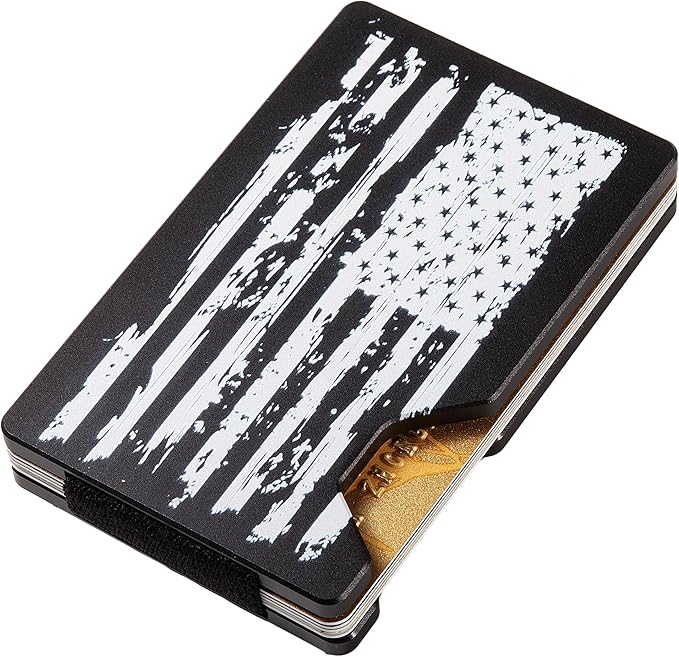 Slim Wallet for Men,RFID Blocking Minimalist Metal Wallet, Money Clip/Cash Holder, Front Pocket Aluminum Credit Card Holder, Ideal Gift for Men,American USA Flag