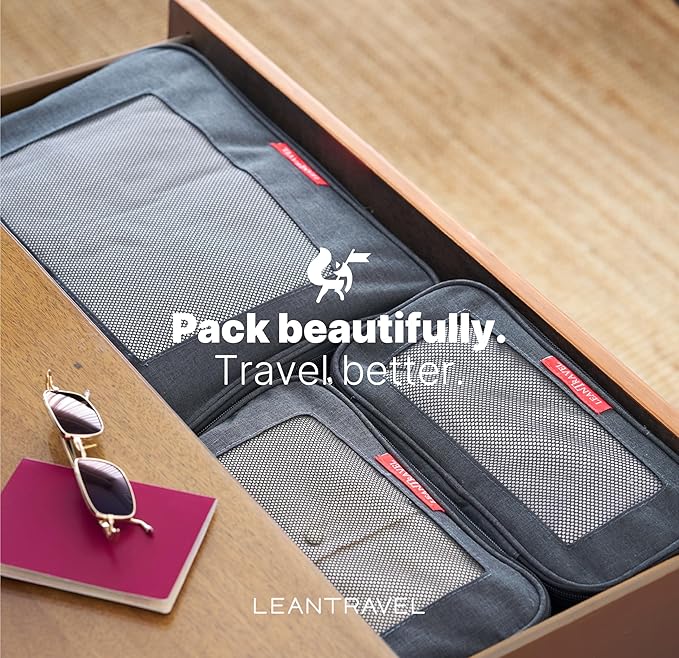LeanTravel Premium Compression Packing Cubes for Travel - Suitcase Organizer Bags with Double Zipper & Breathable Mesh Panel - Space Saving Carry On Luggage Essentials (3-Pack, Black)