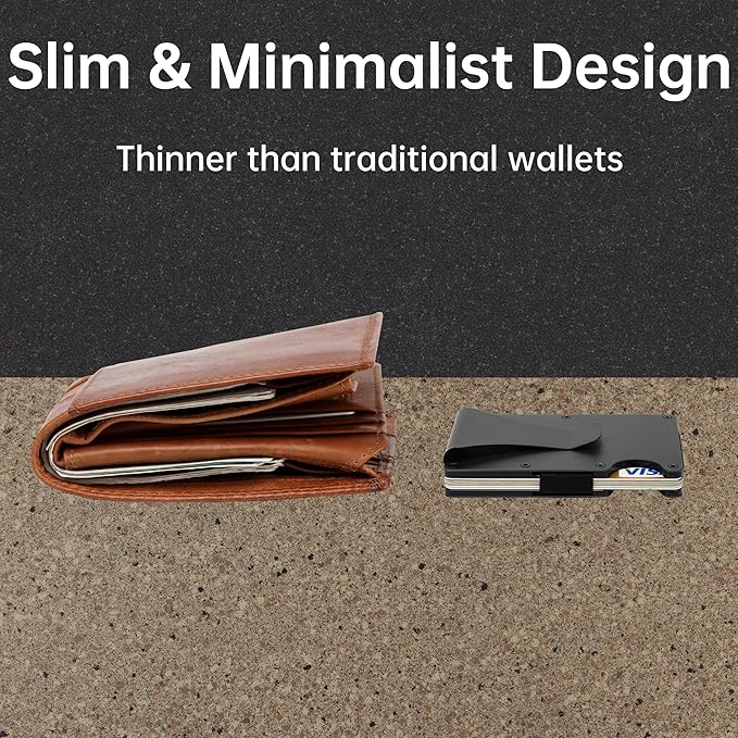 Slim Wallet for Men,RFID Blocking Minimalist Metal Wallet, Money Clip/Cash Holder, Front Pocket Aluminum Credit Card Holder, Ideal Gift for Men,Matte Black