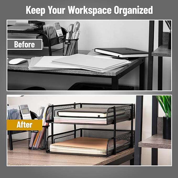 Mind Reader Stackable Paper Tray, Desktop Organizer, File Storage, Office, Metal Mesh, 2 Pcs, Black