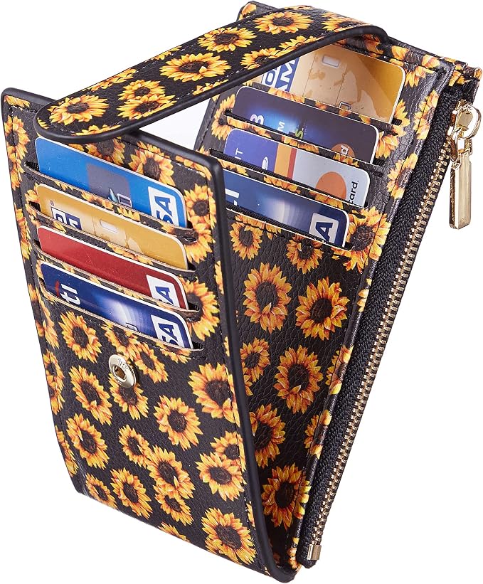 Chelmon Womens Wallet Slim RFID Blocking Bifold Multi Card Case Wallet with Zipper Pocket (Sunflower)
