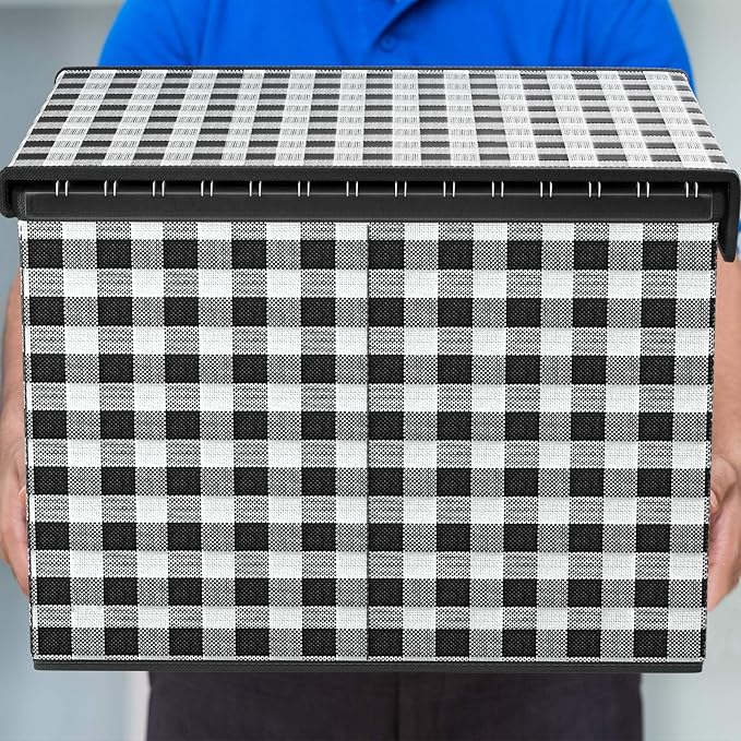 Decorative Collapsible File Storage Organizer Boxes with Lids, Hanging Filing & Storage Boxes for Office/Decor/Home, Filing System for File and Folders Storag - (Black & White Lattice)