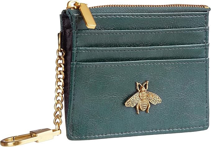 SEAVILIA Card Holder Keychain Wallet for Women with ID Window RFID Coin Purse Bee Gifts Slim Minimalist Small Wallet