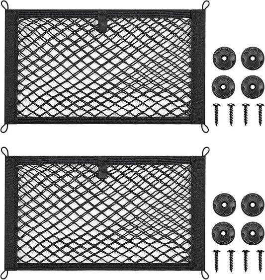 2 Layer Small Cargo Net,Cargo Storage Pocket Net, Mesh Elastic Pouch Organizer with Mounting Screws Hooks for Car,Rv, Trunk,Boats,SUV, Truck(2 Pack,15.8 x 9.8 Inch(40 x25cm)