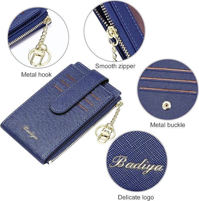 Badiya Slim Women Wallet RFID Blocking Bifold Compact 9 Card Slots Holder Wallets Soft Leather with Zipper Coin Pocket 2 ID Window