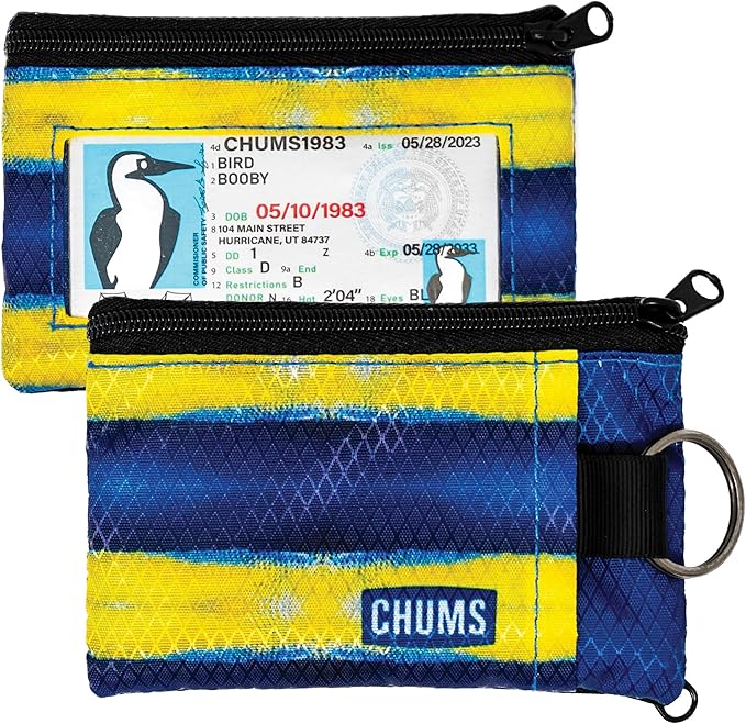 Chums Surfshorts Wallet - Lightweight Slim Wallet with RFID Blocking Card & Clear ID Window - Zippered, Water Resistant w/Key Ring