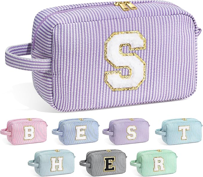 YOOLIFE Birthday Gifts for 6 7 8 9 10 11 12 13 14 15 Year Old Teen Girl - Initial Makeup Bag Letter Toiletry Pouch Cosmetic Case, Personalized Teen Girl Gifts Trendy Stuff Party Favor, Purple S