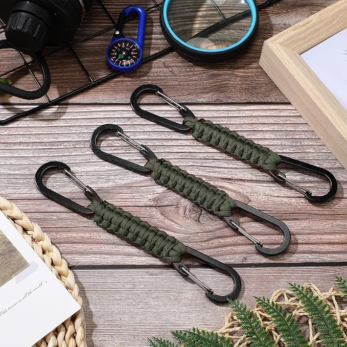 Ferraycle 5 Pcs Paracord Keychain Carabiner Clip Braided Lanyard Water Bottle Clips Tactical Keychain Backpack Accessories