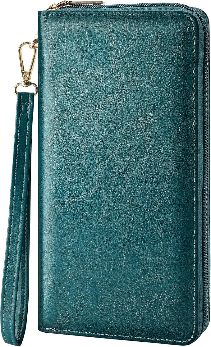 Chelmon Women's Vegan Leather Clutch Wallet with Zip, Hand Strap, Large Capacity