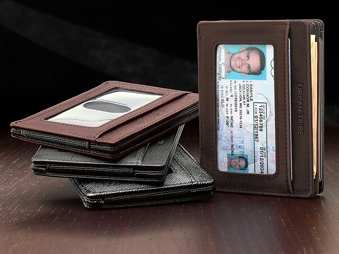Compact RFID Sleeve Wallet Premium Leather Minimalist Money Clip Card Holder 10 Cards