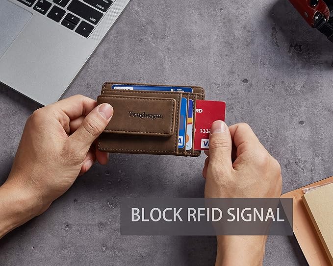 Toughergun Slim Wallet for Men RFID Blocking Money Clip, Minimalist Front Pocket Credit Card Holder, Magnetic Thin Mens Wallets with ID Window