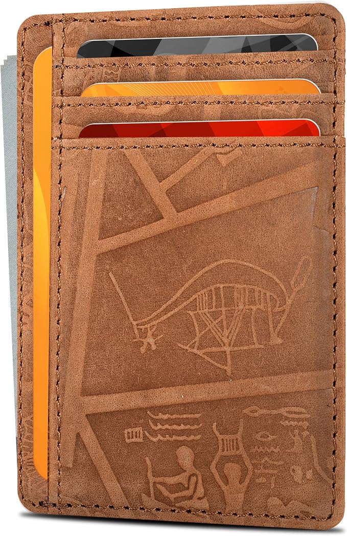 Oak Leathers Leather Slim Minimalist Wallet for Men & Women RFID Front Pocket Leather Card Holder Wallets (Egyptian Cognac)
