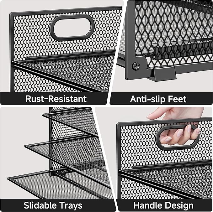 6-Tier Paper Organizer for Desk with Handle, Heavy Duty Metal File Organizer | Stackable Desktop Organizer for Office Supplies, Documents and Stationery Storage