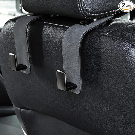 Car Seat Back Hook Metal with Suede Universal Vehicle Headrest Hangers Interior Storage Organizer for Purse Handbag Coat Grocery Bags 2 Pack Grey