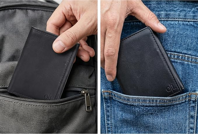 Tri fold Leather Wallet for Men with RFID | Slim Wallets for Men with 1 ID and 6 Credit card slots | Front Pocket Minimalist