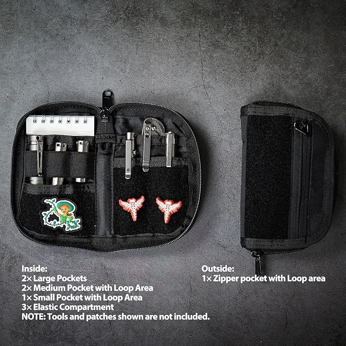 VIPERADE VE21 EDC Pouch Small Pocket Organizer with 9 Compartments, Pocket Tool Pouch with Patches Display Panel, Mini Organizer Bag for Men (Black Camo)