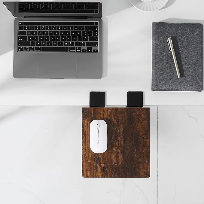 ETHU Desk Extender Tray, 9.4"x9.1" Ergonomics Computer Arm Wrist Rest for Desk, Foldable Keyboard Drawer Tray Clamp On Mount Easy to Install, Armrest Support for Home and Office (Wood)