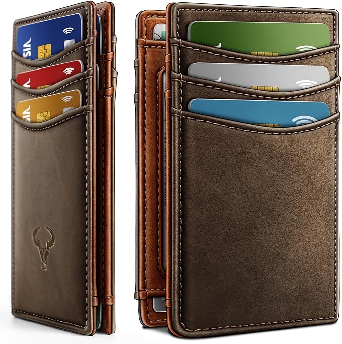 BULLIANT Slim Wallet For Men 12Cards,Magnetic Flip Build-in Money Clip Airtag Compatible-RFID Blocking
