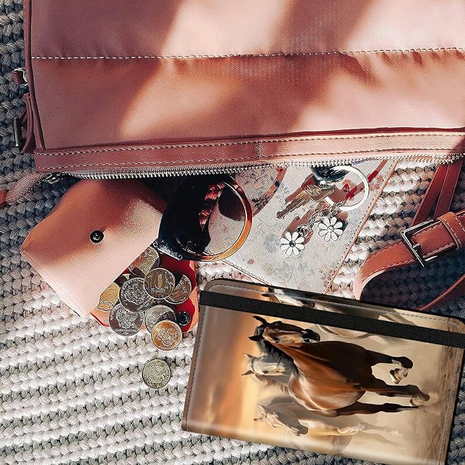 Checkbook Cover for Women & Men PU Leather Checkbook Covers for Personal Checkbook Slim Check Book Credit Card Holder Holder Wallet with RFID Blocking for Duplicate Checks,Running Horse