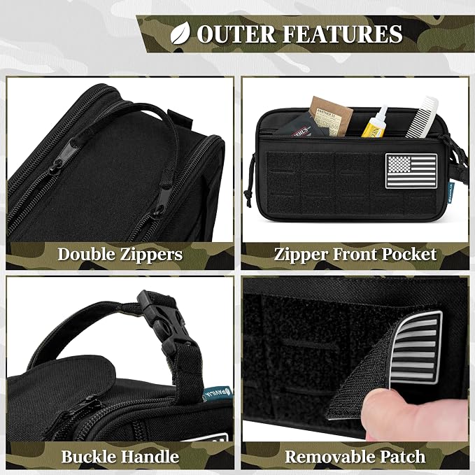 PAVILIA Tactical Toiletry Bag for Men, Water Resistant Molle Military Dopp Kit, Travel Hygiene Organizer with Wet Dry Storage for Shaving, Grooming, Gym and Camping, Black