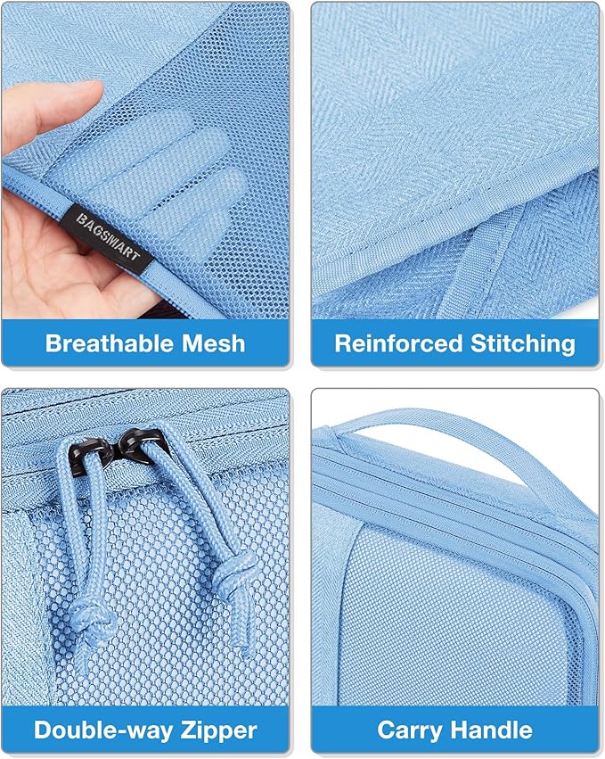 BAGSMART Compression Packing Cubes, Durable Travel Packing Cubes for Carry-On Suitcase, Lightweight Compressible Luggage Organizer Cruise Ship Travel Essentials, 6-Pack 1L+3M+1S+Shoe Bag, Sky Blue