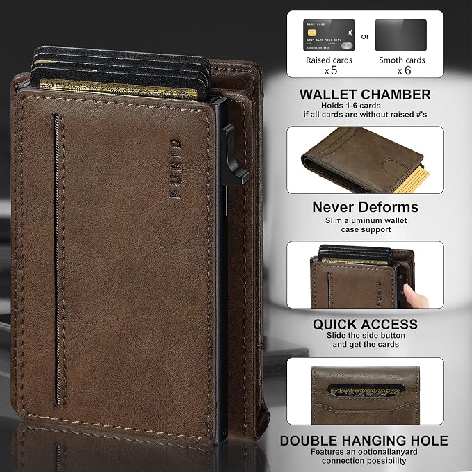 furid Card Wallet For Men Slim: Smart Rfid Minimalist Front Pocket Pop Up Wallet with ID Window - Stocking Stuffers Gifts Boxed for Husband Father at Birthday Anniversary