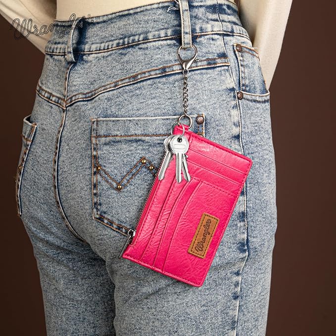 Montana West X Wrangler Credit Card Holder for Women Card & ID Cases Womens Slim Wallet for Cash and Cards Keychain Wallet with Wristlet Strap
