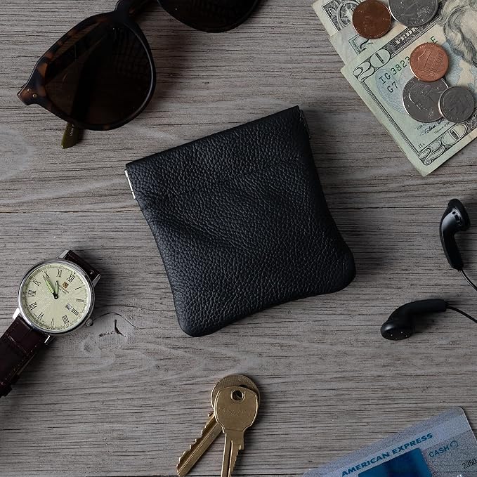 Nabob Leather Genuine Leather Squeeze Coin Purse, Coin Pouch Made IN U.S.A. Change Holder For Men/Woman Size 3.5 X 3.5