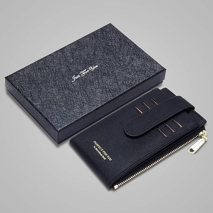 Badiya Slim Women Wallet RFID Blocking Bifold Compact 9 Card Slots Holder Wallets Soft Leather with Zipper Coin Pocket 2 ID Window