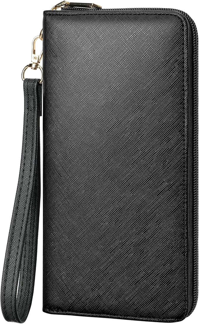 Chelmon Women's Vegan Leather Clutch Wallet with Zip, Hand Strap, Large Capacity