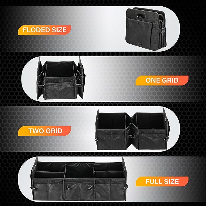 YSSOA Multi Compartments Car Trunk Organizer, 600D Anti-slip Waterproof Oxford Polyester Car Storage, with Adjustable Strap, 15"D x 32"W x 12"H Collapsible Trunk Storage, for SUV, Truck, Black