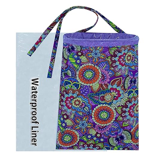 Car Trash Bag Hanging Front Seat Back Seat Headrest Console - Car Trash Bin with Reusable Waterproof Liner and Disposable Bags - Car Waste Basket (Large Purple)