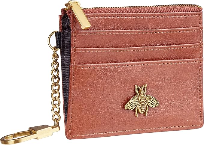 SEAVILIA Card Holder Keychain Wallet for Women with ID Window RFID Coin Purse Bee Gifts Slim Minimalist Small Wallet