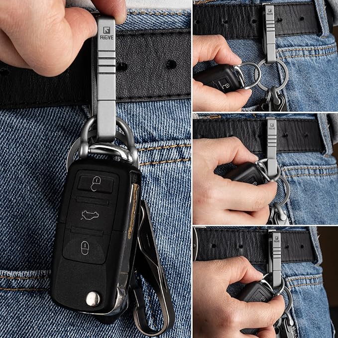FEGVE Titanium Belt Clip with Key Ring and D-Shaped Keyring, Duty Belt Key Holder for Men (Grey)