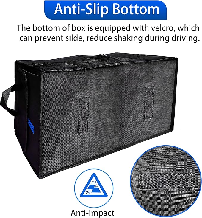 YOSRTER Car Trunk Organizer for Dodge Charger Durango Challenger Ram Collapsible Storage Box with Handle Foldable Lid Non Slip Bottom 2 Compartment Sturdy Base Panel Blue Trim
