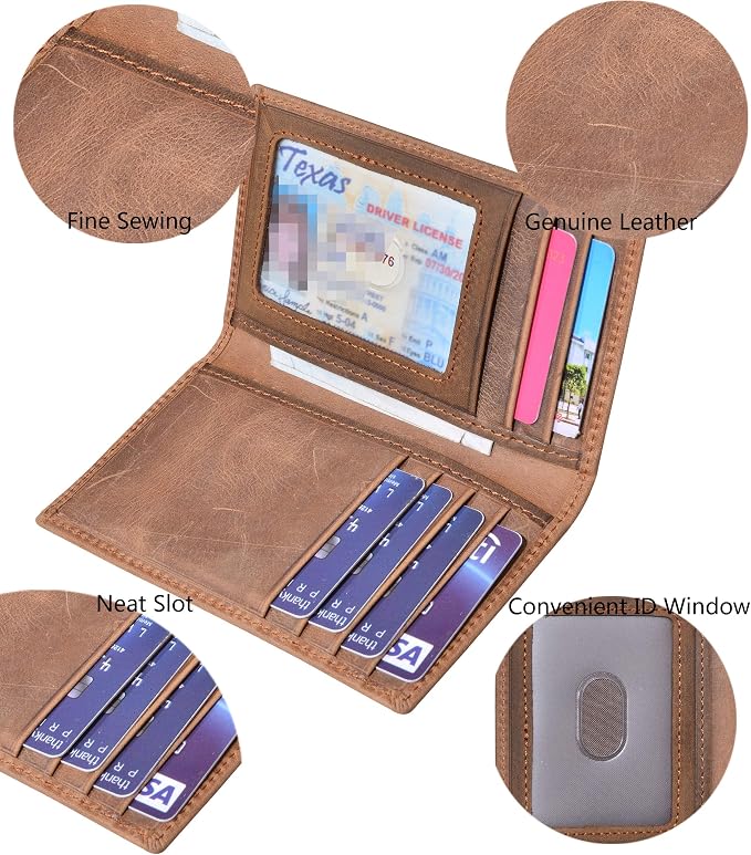 Slim Thin ID/Credit Card Holder RFID Genuine Leather Bifold Front Pocket Wallet