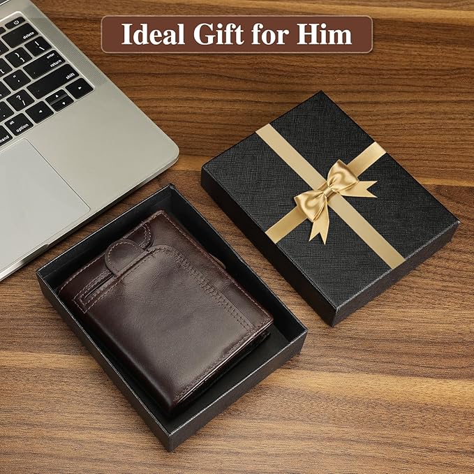BAIGIO Genuine Leather Wallets for Men, Large Capacity Mens Bifold Wallet Leather RFID Blocking with Huge Zip Coin Pocket, 14 Credit Card Slots, Men's Cash Wallet in Gift Box, Brown