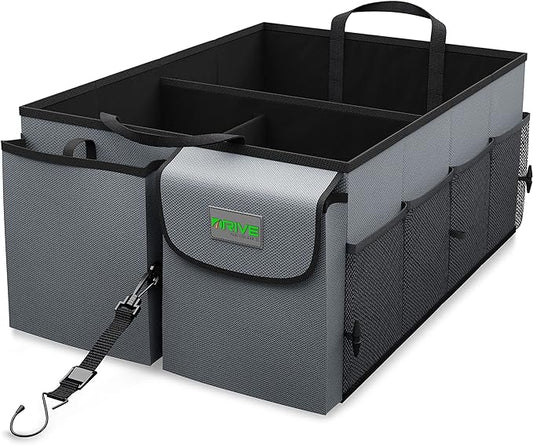 DRIVE - Car Trunk Organizer - Collapsible, Multi-Compartment Automotive SUV Car Organizer for Storage w/Adjustable Straps - Truck & Car Accessories for Women and Men - Grey
