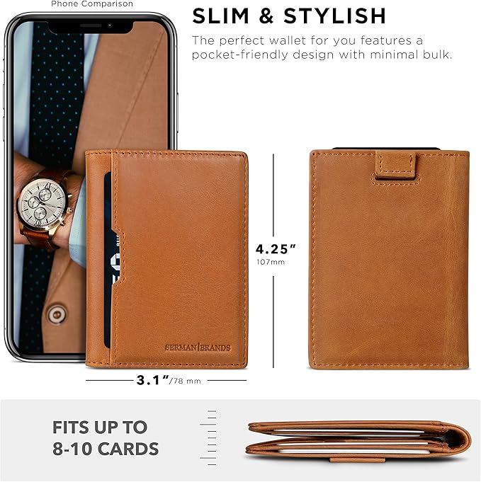 SERMAN BRANDS - Wallets for Men Slim Mens leather RFID Blocking Minimalist Card Front Pocket Bifold Travel Thin