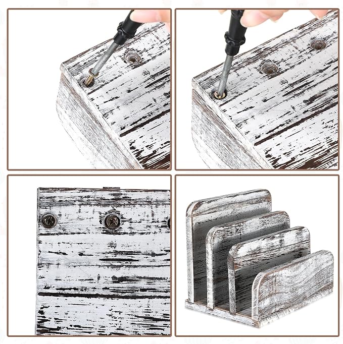 Briwooody Wooden Mail Organizer 3 Slots Mail Holder for Desk Wood File Paper Letter Holder for Letter Envelope Filing Cell Phone Document Storage, Organizer Tray for Office and Home(Old White)