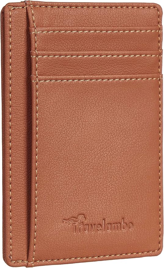 Travelambo Front Pocket Minimalist Leather Slim Wallet RFID Blocking Medium Size