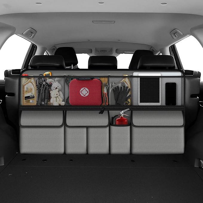 Hanging Car Trunk Organizer Fit For Ford Explorer Foldable Large Capacity 41.3x20 inch Backseat Trunk Organizers Storage, Car Accessories Interior, with Multi Pockets Grey