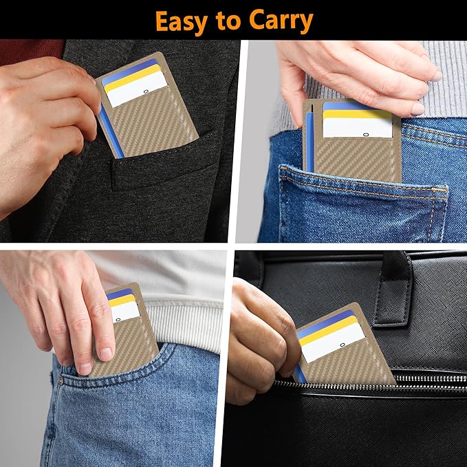 Travelambo Front Pocket Minimalist Leather Slim Wallet RFID Blocking Carbon Fiber Texture