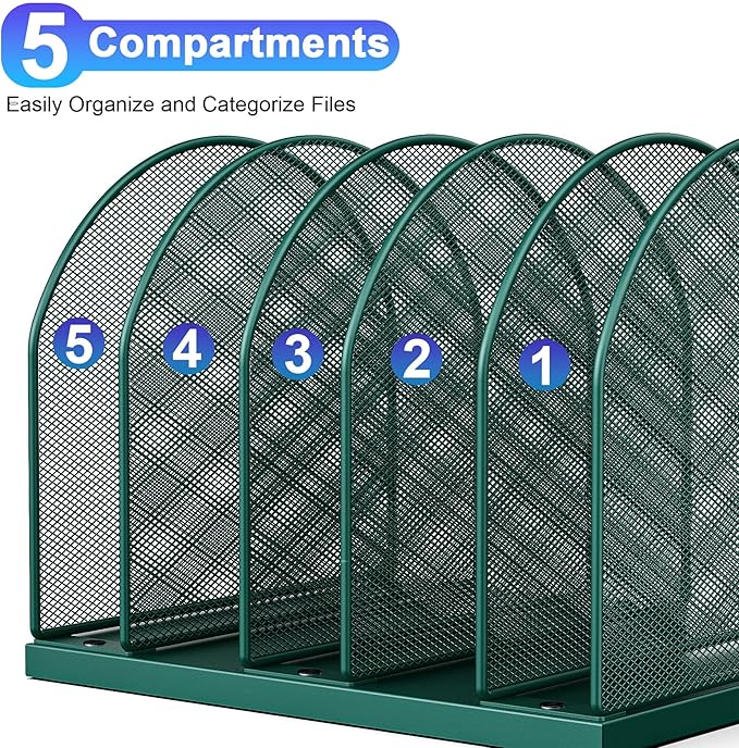 gianotter Desktop File Organizer, Desk Organizer with 5 Compartments, Paper Organizer for Desk, Workspace Organizers for Office Supplies (Green, Upright Style)