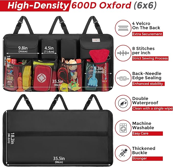 SURDOCA Car Trunk Organizer, LARGE CAPACITY Car Storage Bag with 8 Pockets, 7X Upgraded Trunk Storage Organizer for Car, SUV, Truck, MPV