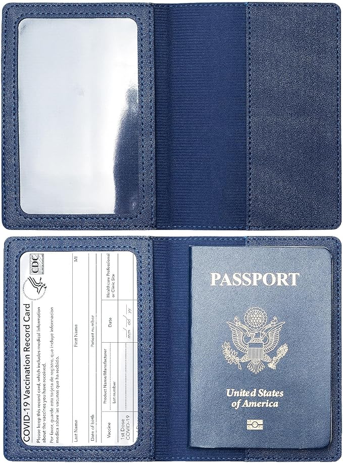 2 Pack Passport Covers & Vaccine Card Holder, Blue & Red | PU Leather, Passport Wallet, Vaccine Case Protector, For Women & Men