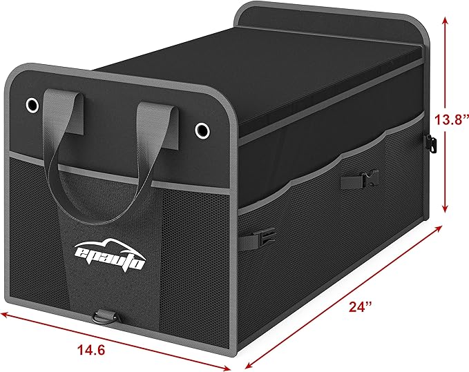 EPAuto Car Trunk Organizer with Adjustable Multi Compartment, Removal Lid and Securing Straps, Black