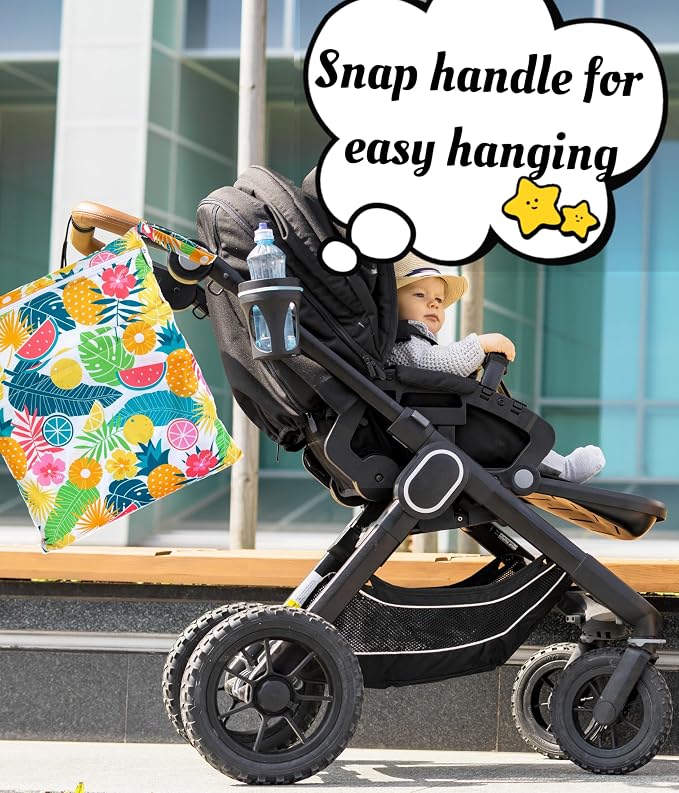 Wet Dry Bag for Cloth Diapers, 2PCS Waterproof Reusable Wet Bag with Zippered Pockets, Washable, Reusable for Travel, Beach, Pool, Stroller, Diapers, Dirty Gym Clothes, Swimsuits, 14x12In & 12x11In