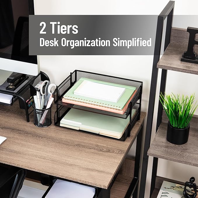 Mind Reader 2-Tier Stackable Paper Tray, Desktop Organizer for Letter-Size Documents, Office File Storage, Metal Mesh, Set of 2, Black