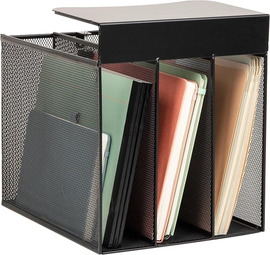 Mind Reader Slide-On Under Desk File Organizer, No Tools Required, Hanging Storage for Laptops, Folders, and Notebooks, Metal, Black
